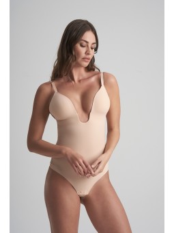 Body modellante con perizoma a V profonda beige